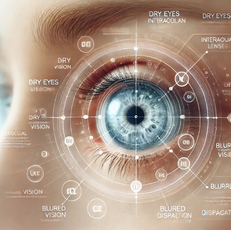 Imagen generada por IA: DALL·E. Representación artística tecnológica del concepto de cirugía con lentes intraoculares.